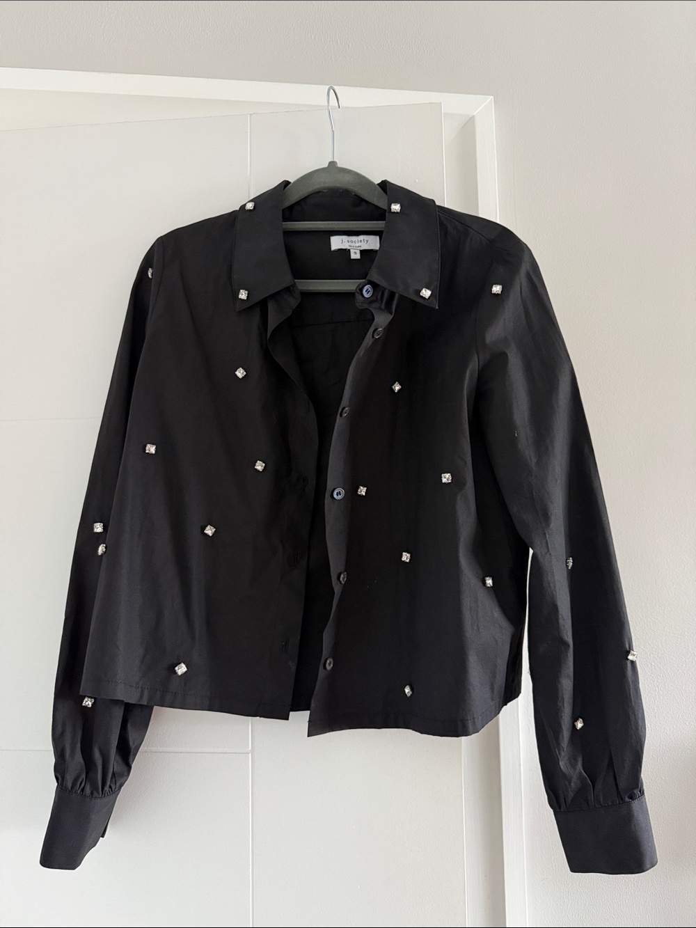 Black Embellished Button-Front Blouse